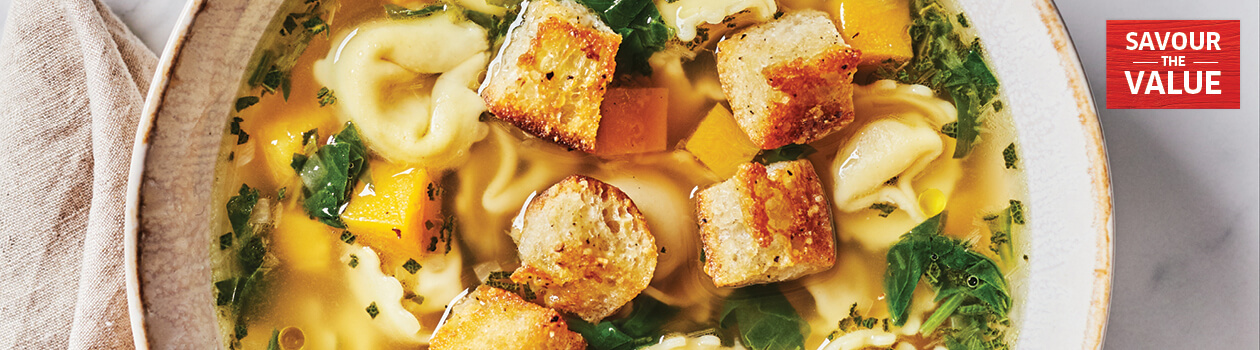 Hearty tortellini and squash soup